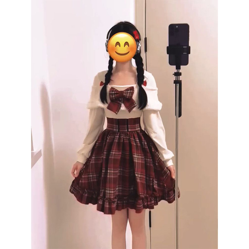 韩系复古学院风蝴蝶结格纹高腰连衣裙显瘦氛围感女学生设计公主裙,女装/女士精品,连衣裙,淘宝优惠券,粉丝福利购,淘宝优惠卷