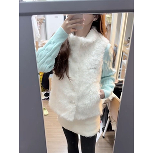 法式慵懒休闲风绿色麻花针织开衫叠穿奶呼呼毛毛马甲背心两件套装