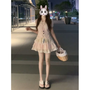 女学生搭配蛋糕短裙两件套 2025夏季 新款 法式 甜美风粉色娃娃领衬衫