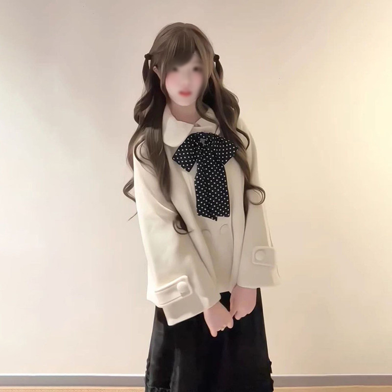 小众独特ins风蝴蝶结娃娃领毛呢外套女+高腰显瘦半身裙两件/套装,女装/女士精品,时尚套装,淘宝优惠券,粉丝福利购,淘宝优惠卷