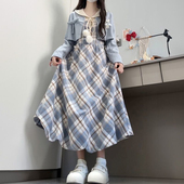 小熊短款 韩系穿搭一整套学院风格 纹假两件花苞连衣裙女学生 外套