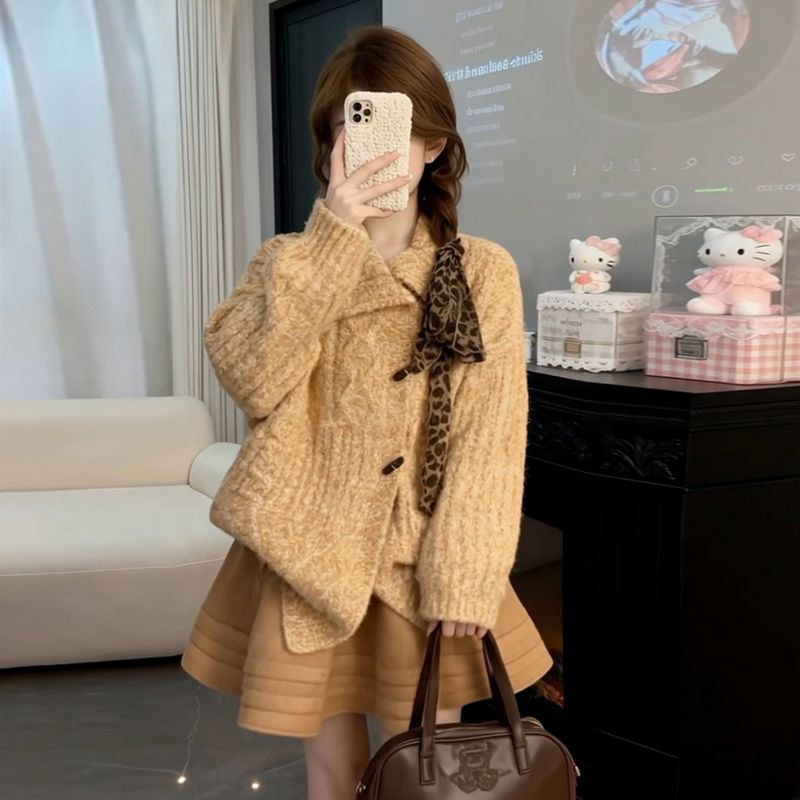 小众轻奢ins百搭时尚慵懒时尚麻花秋冬2025毛衣开衫新款短裙套装