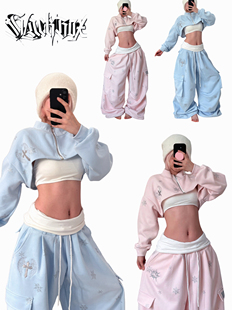 BLACKBOX黑盒子原创“多巴胺”氛围感雪花烫钻短款拉链外套上衣