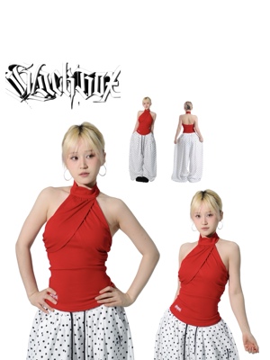 BLACKBOX黑盒子复古纯欲辣妹修身显瘦挂脖背心爵士舞小众露背上衣