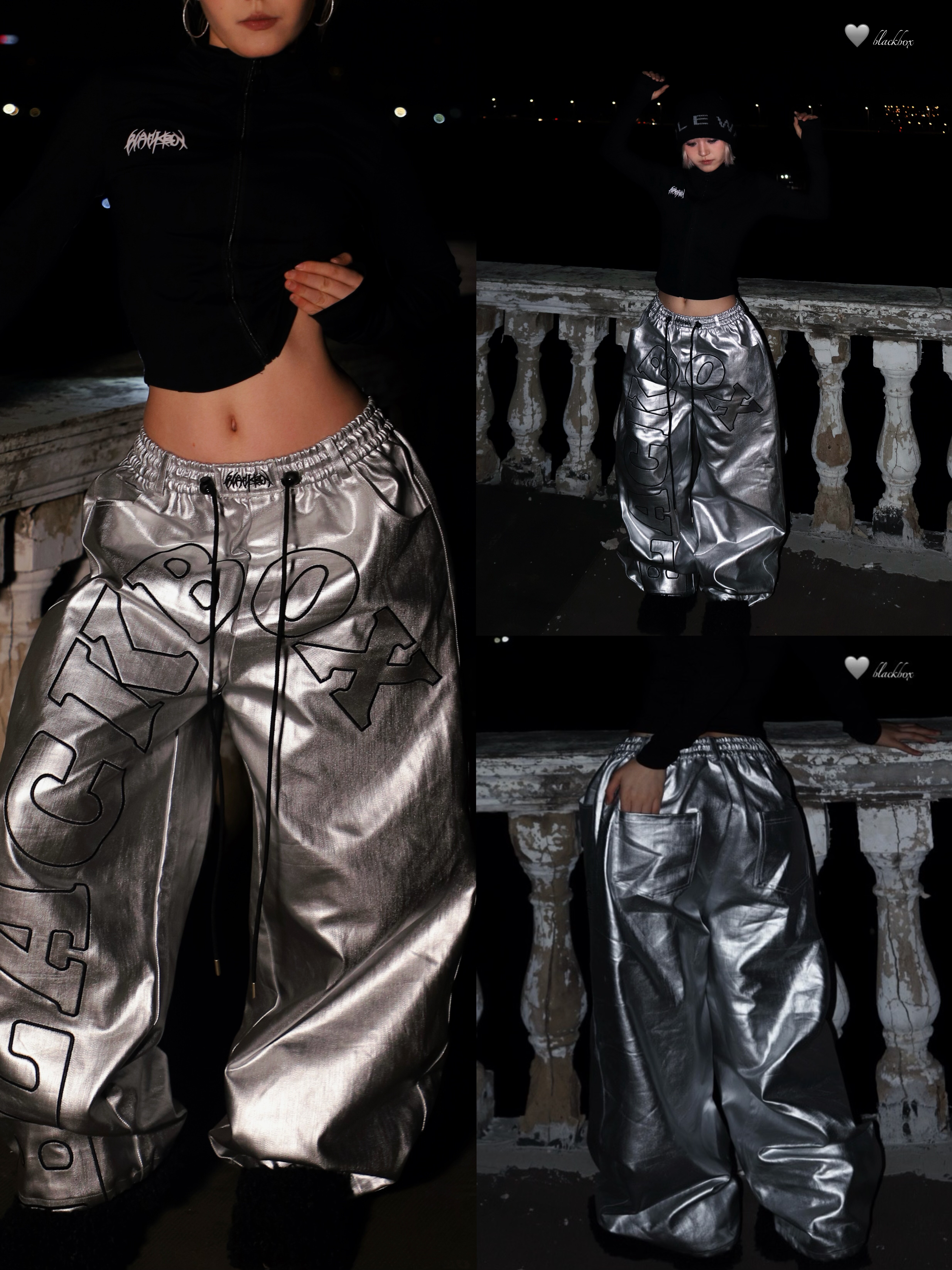 BLACKBOX黑盒子原创重磅美式贴布绣亮面pu皮裤街舞爵士酷帅直筒裤