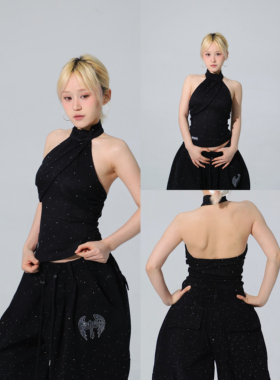 BLACKBOX黑盒子原创闪闪烫钻辣妹风修身显瘦挂脖爵士舞露背上衣