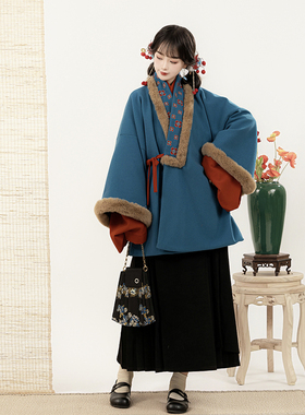 梦屿盛原创【冬若】明制汉服女直领短袄保暖毛呢对穿交日常冬套装