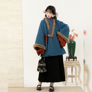 梦屿盛原创【冬若】明制汉服女直领短袄保暖毛呢对穿交日常冬套装