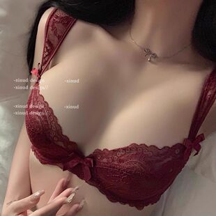 新款性感蕾丝内裤纯欲风小胸内衣女套装本命年红色有软钢圈文胸罩