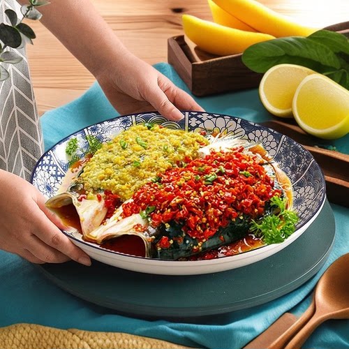 9/14英寸大容量盘子家用酒店陶瓷餐具蒸蛋盘水果盘剁椒鱼头盘多款