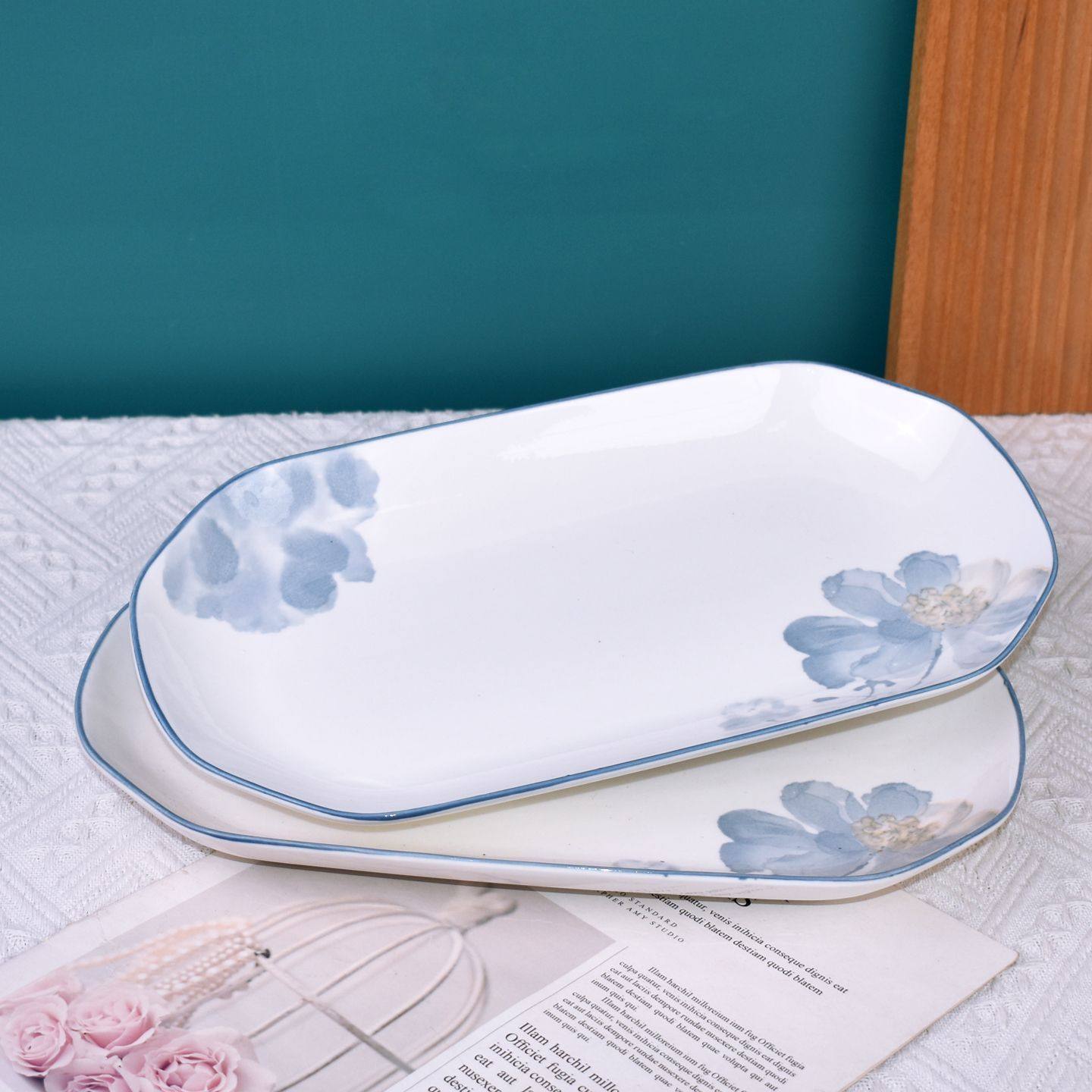 凝香釉下彩12英寸30厘米大鱼盘蒸鱼盘长方形烤鱼盘子陶瓷家用餐具,餐饮具,盘,淘宝优惠券,粉丝福利购,淘宝优惠卷