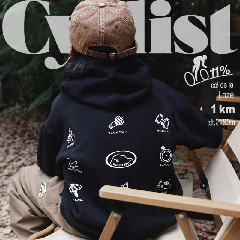 山系儿童露营风加绒加厚卫衣2025冬季男童保暖长袖上衣男孩连帽衫