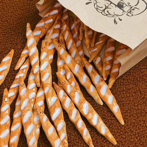 脑洞集团|原创手捏法棍面包陶瓷搅拌棒筷架摆件景德镇陶溪川