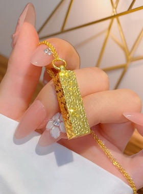 沙金四方来财吊坠女仿真黄金色