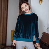 Ретро бархатная трикотажная демисезонная толстовка, в корейском стиле, по фигуре, с вышивкой, китайский стиль, свободный крой