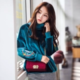 Ретро бархатная трикотажная демисезонная толстовка, в корейском стиле, по фигуре, с вышивкой, китайский стиль, свободный крой