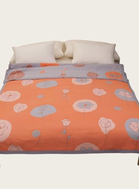 橙色纯棉纱布床单1.5米单人加厚铺盖两用多功能毯子柔软亲肤吸湿