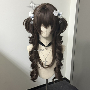 萌乱桃心抱抱熊+lolita罗马卷棕水母双马尾高层次卷长doll感古早