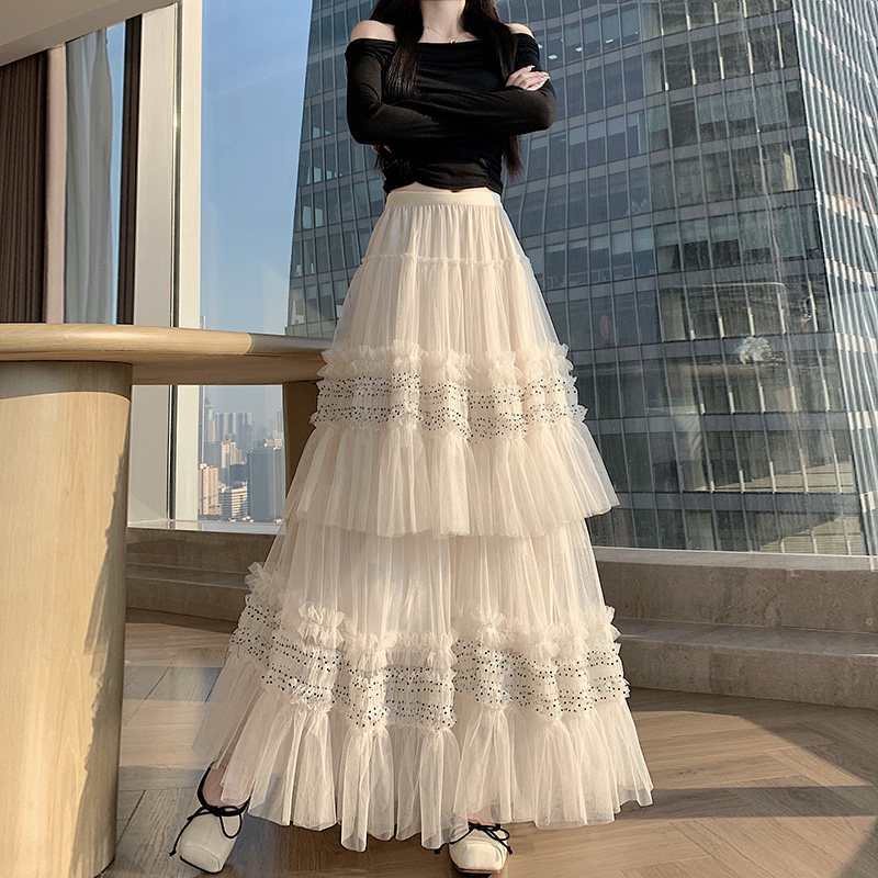 半裙木耳边网纱百褶裙蛋糕半身裙女高腰显瘦垂感a字伞裙大摆长裙,女装/女士精品,半身裙,淘宝优惠券,粉丝福利购,淘宝优惠卷