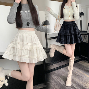 通勤秋冬法式 灯芯绒高腰显瘦辣妹A字超短防走光蓬蓬裙短裙半身裙