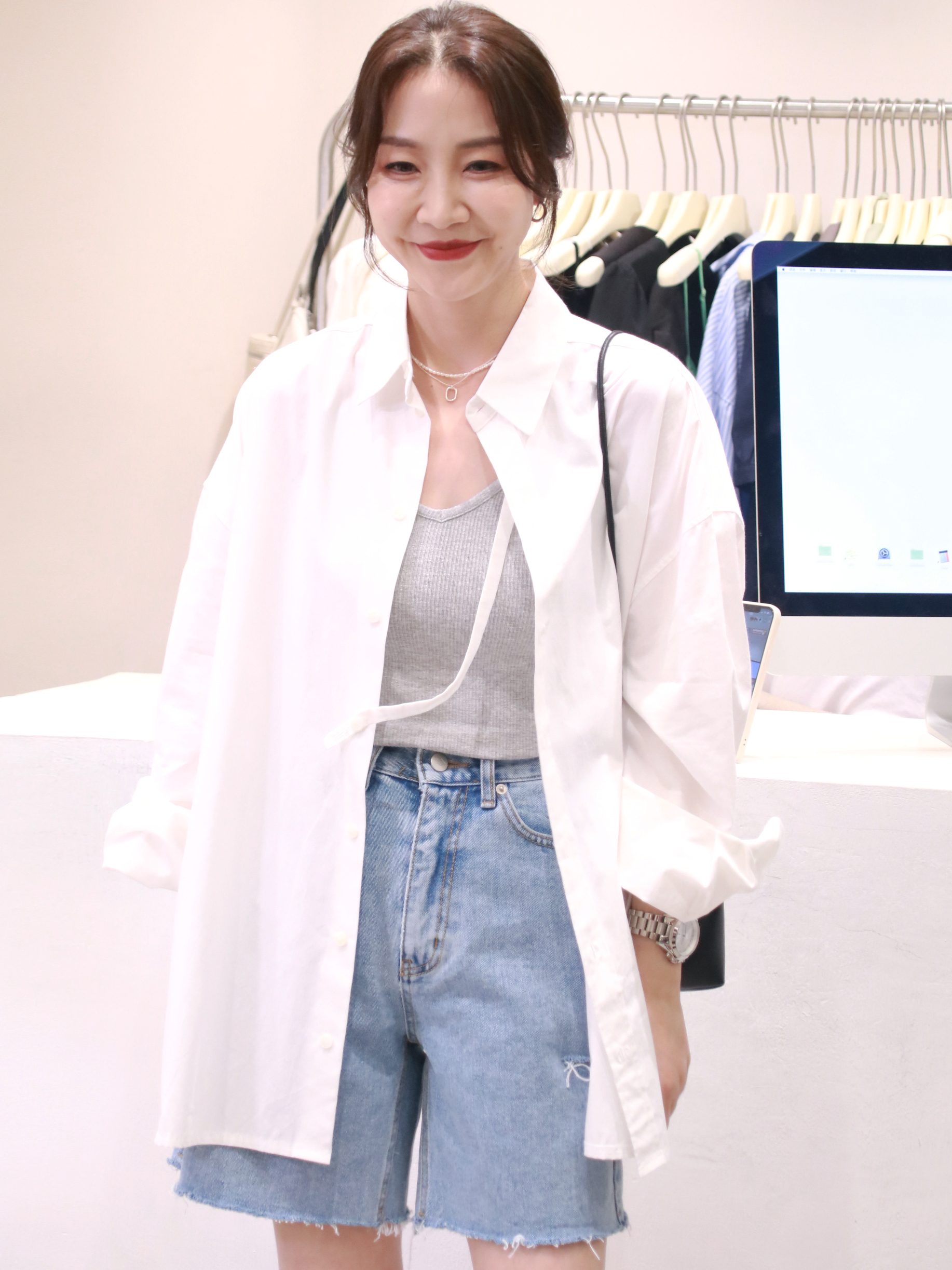 widelia纯白色大板衬衫女中长款韩版宽松夏天薄款长袖防晒衫7167