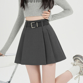 面料百褶裙裤 中裙2026年春夏新款 女西装 裙A字短裙配腰带半身裙