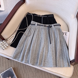 时尚 女装 高腰显瘦小个子针织百褶半身短裙 大码 通勤2024秋冬新款