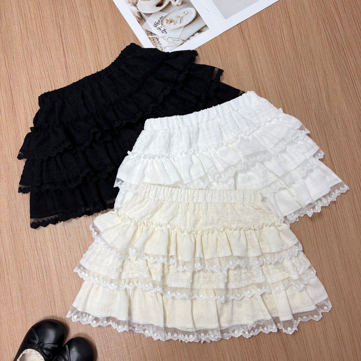 中裙 春夏新款韩系少女甜美重工多层蛋糕裙蕾丝花边拼接半身短裙