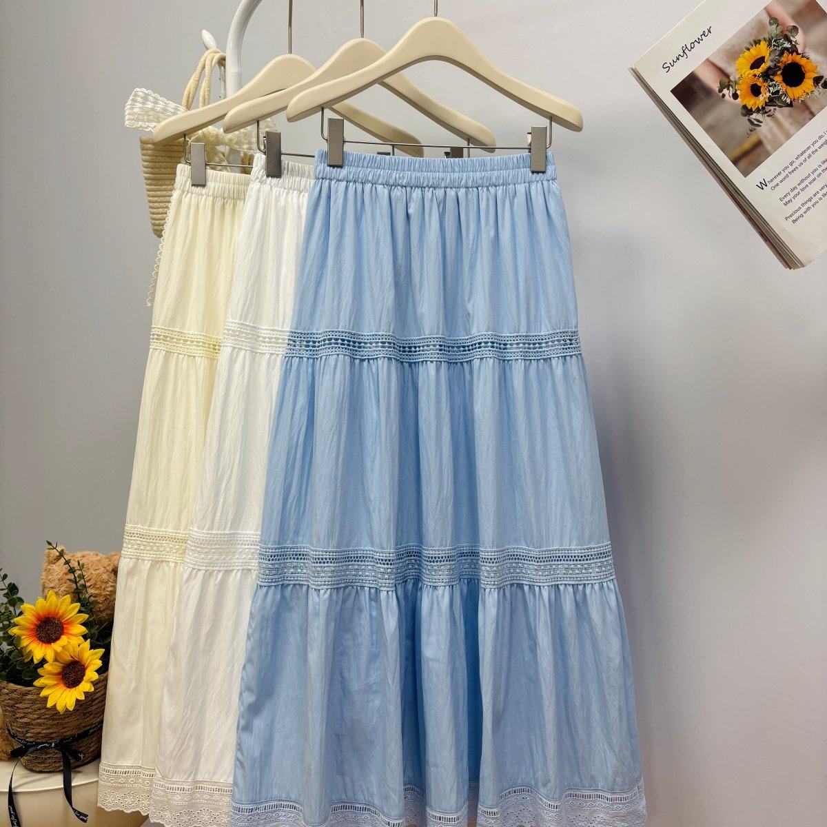 半裙 春季2026新款半身裙花边拼接纯色棉感蛋糕裙百搭小清新长裙,女装/女士精品,半身裙,淘宝优惠券,粉丝福利购,淘宝优惠卷