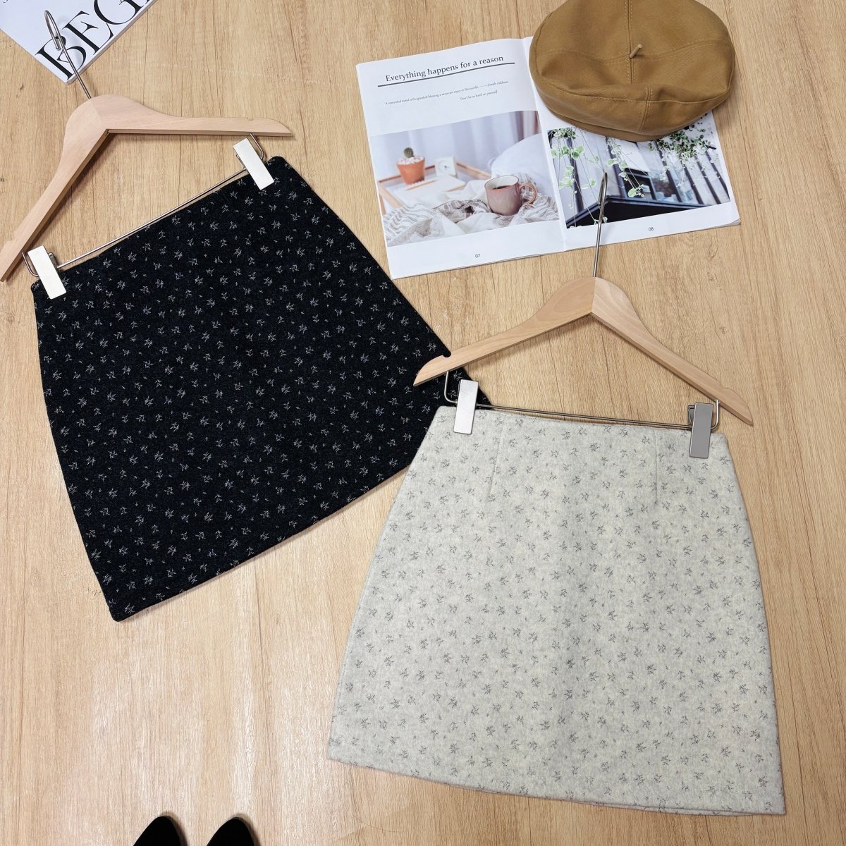 韩版 秋冬新款韩系chc小清新毛呢碎花半身裙高腰显瘦百搭A字短裙