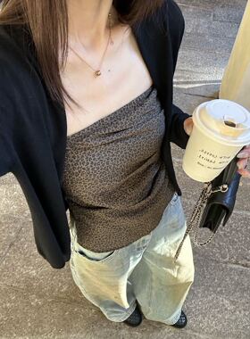 oker章壳儿正品～韩系豹纹打揽抹胸背心上衣26夏季新款A796