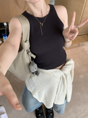 Focuse正品～修身针织背心韩版坑条百搭韩系温柔26春季新品110209