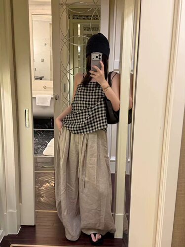 Low flat正品～简约宽松亚麻灯笼裤休闲裤长裤韩系26夏季新款