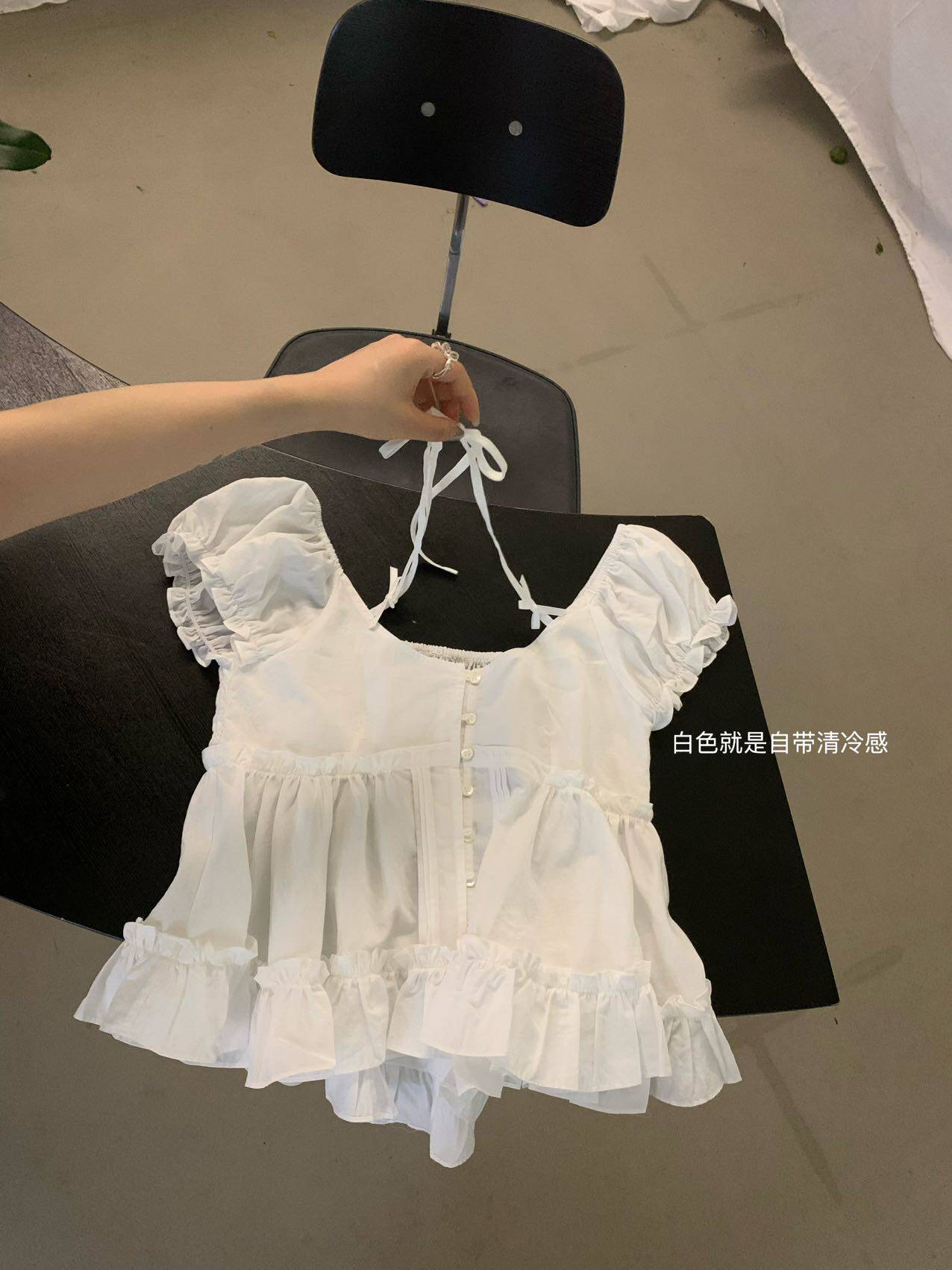 Rosie正品～法式挂脖小衫50%天丝50%棉纯欲风甜美上衣R827
