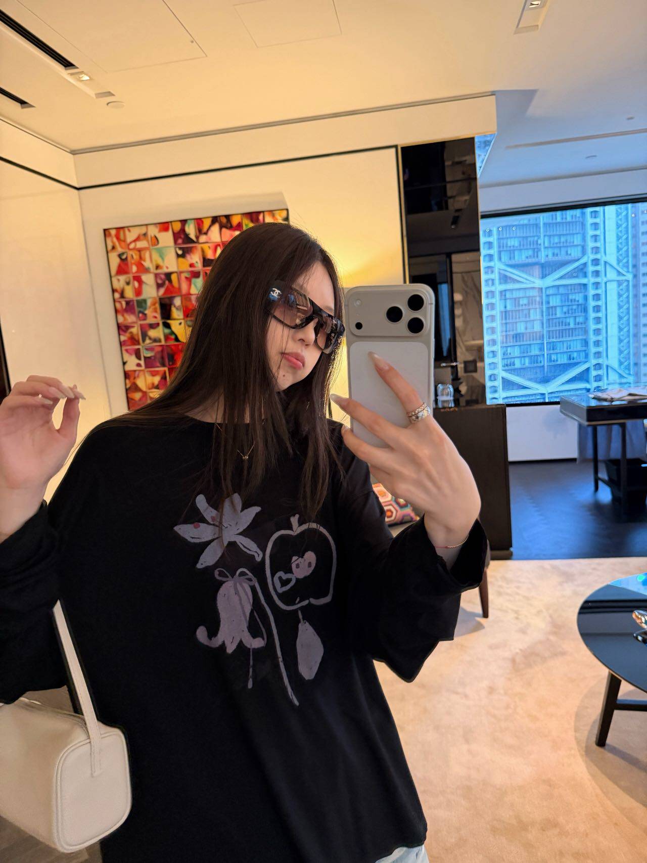 oker章壳儿оригинал ~ Футболка с принтом круглый вырез длинный рукав корейский стиль универсальная свободная повседневная весна 26 A409