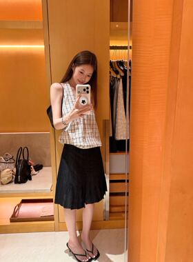 oker章壳儿正品～醋酸压绉半身裙百搭百褶简约26夏季新款A730