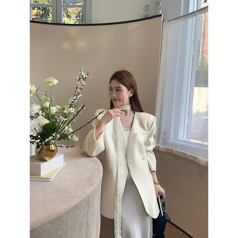 高级感缎面小西装外套女2025春秋季新款小个子西服名媛设计感小众