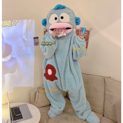 丑鱼睡衣女秋冬季珊瑚绒情侣连体