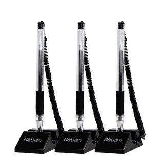 得力思达6791台笔 0.5mm固定办公笔桌签字笔 柜台笔可换笔芯黑色 柜台签字笔 粘桌签字笔 带绳柜台笔办公桌笔