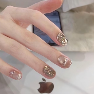 老钱调纯手工穿戴甲火彩国华钻假指甲简约可拆卸美甲贴片10片