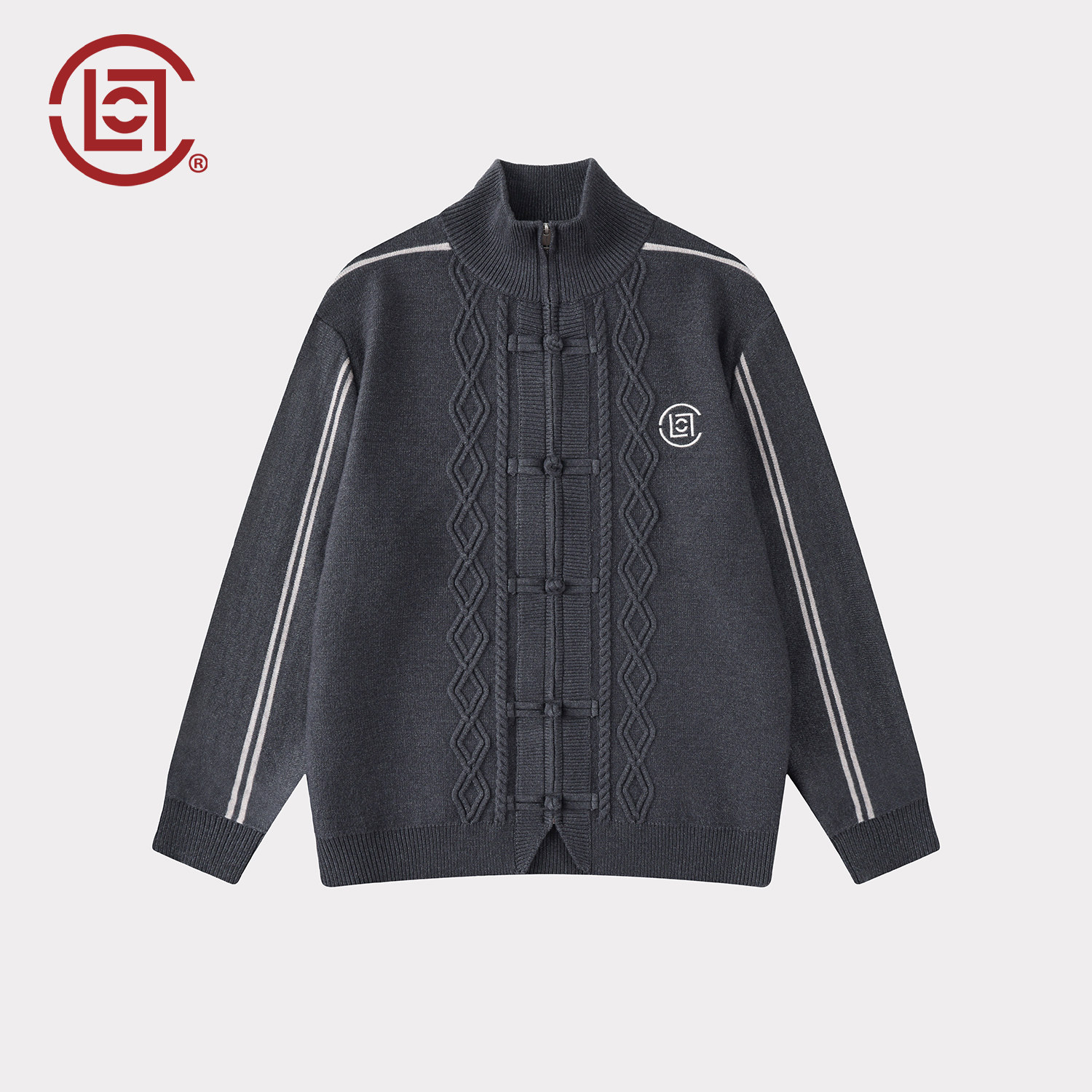 CLOTTEE by CLOT中式盘扣绞花立领毛衣男秋季绵羊毛开衫长袖外套K