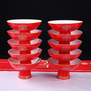 甜诞温州搬家乔迁搬新房大红色结婚娘家中式婆家大喜婚陶瓷高脚碗
