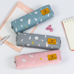 简约小清新雨点笔袋小身板大容量学生文具铅笔收纳袋帆布八角笔袋