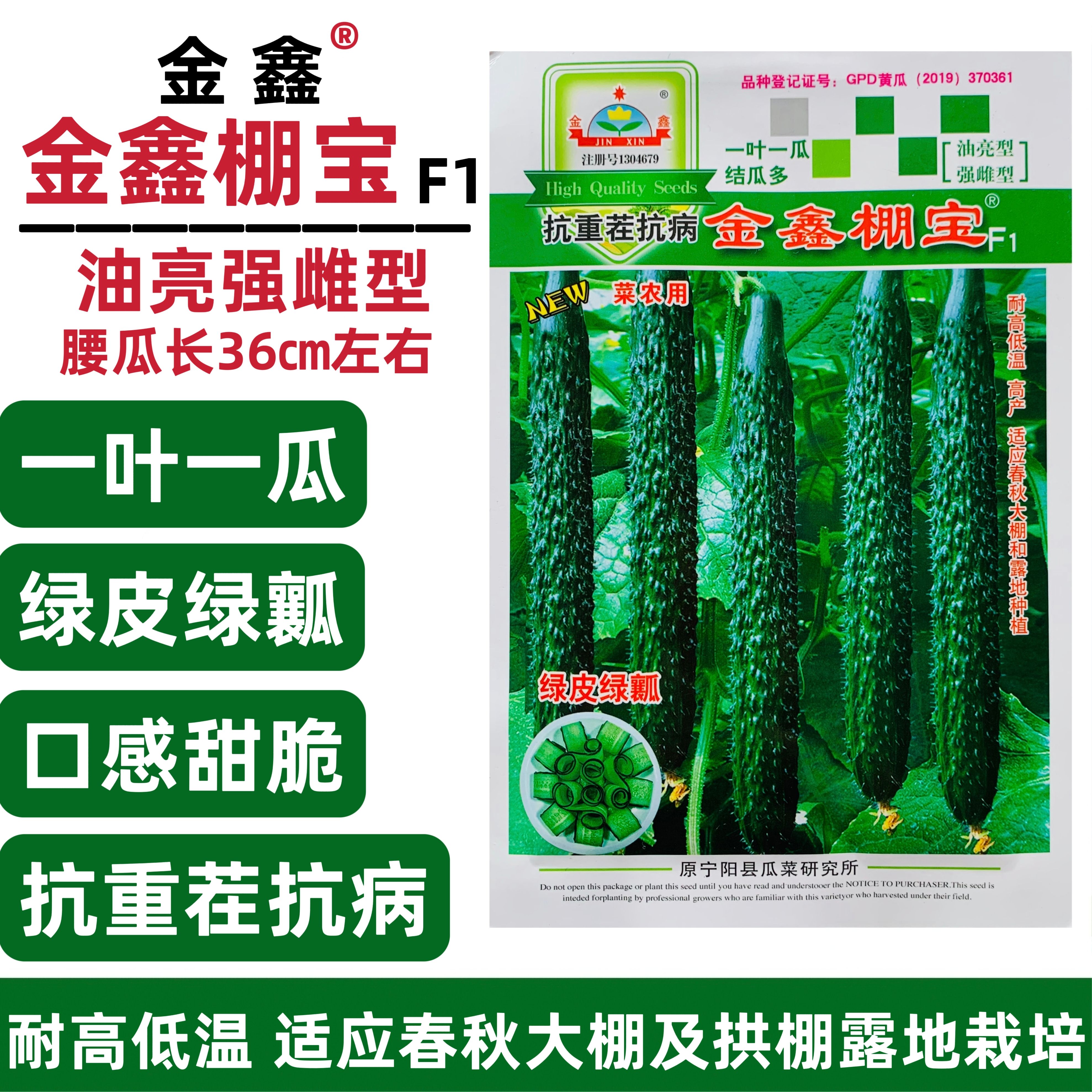金鑫棚宝耐热油亮黄瓜种子绿肉绿心强雌刺黄瓜种籽抗重茬青瓜种子
