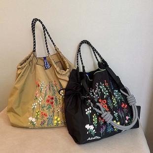 chain花草环保布袋刺绣尼龙购物袋手提单肩 日系小众ball 新款