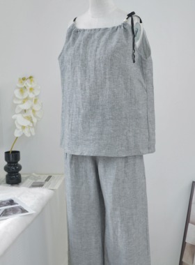 【格桑雅儒】复古亚麻吊带套装女穿搭轻熟风背心休闲阔腿裤两件套