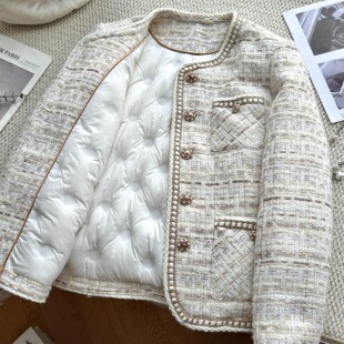 2025冬季 羽绒外套新国标90白鸭绒小香风羽绒外衣保暖圆领上衣女装