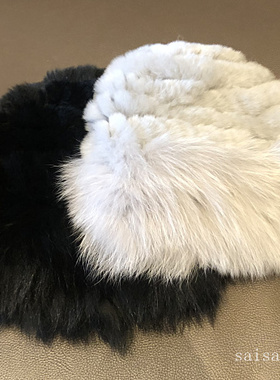网红爆款獭兔毛帽子狐狸毛皮草帽子手工编织兔毛帽秋冬保暖渔夫帽