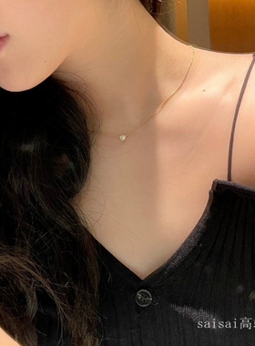 胡斑同款单颗锆石镀玫瑰金项链女锁骨链简约装饰气质款银饰品