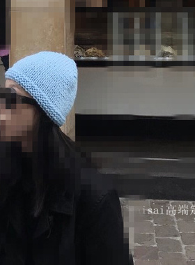 ninili阿崔博主同款淡蓝色针织毛线帽冬保暖时尚纯色米色卷边帽